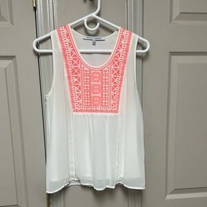 Creative Concepts- Boutique White and orange Embellished Sleeveless Tank Top